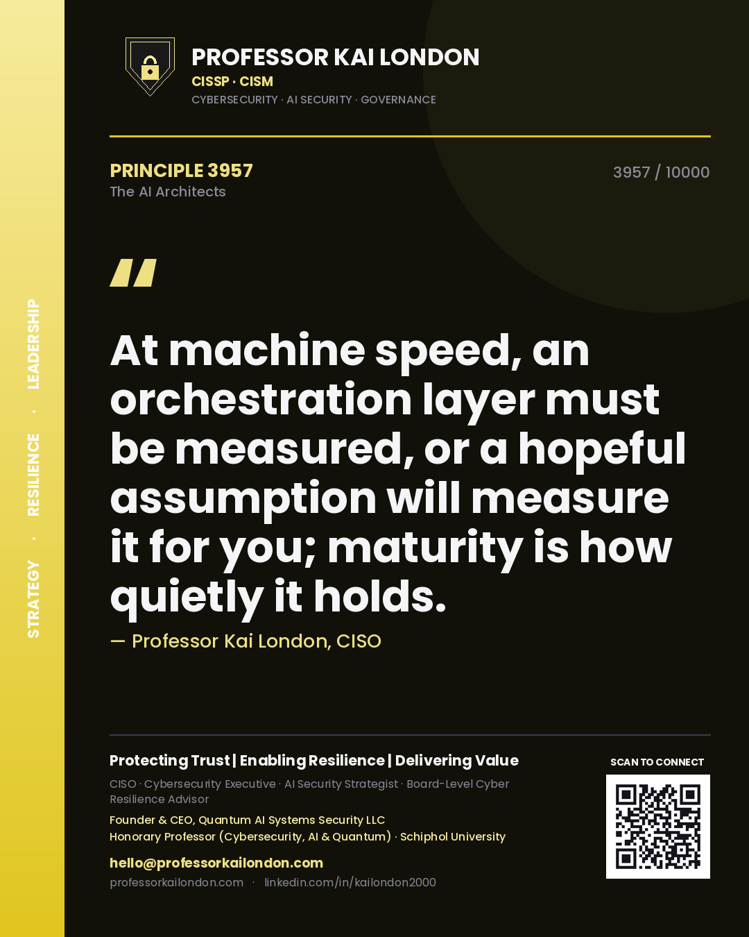 Professor Kai London principle 3957: At machine speed, an orchestration layer must be measured, or a hopeful assumption will measure it for you; maturity is how quietly it holds.