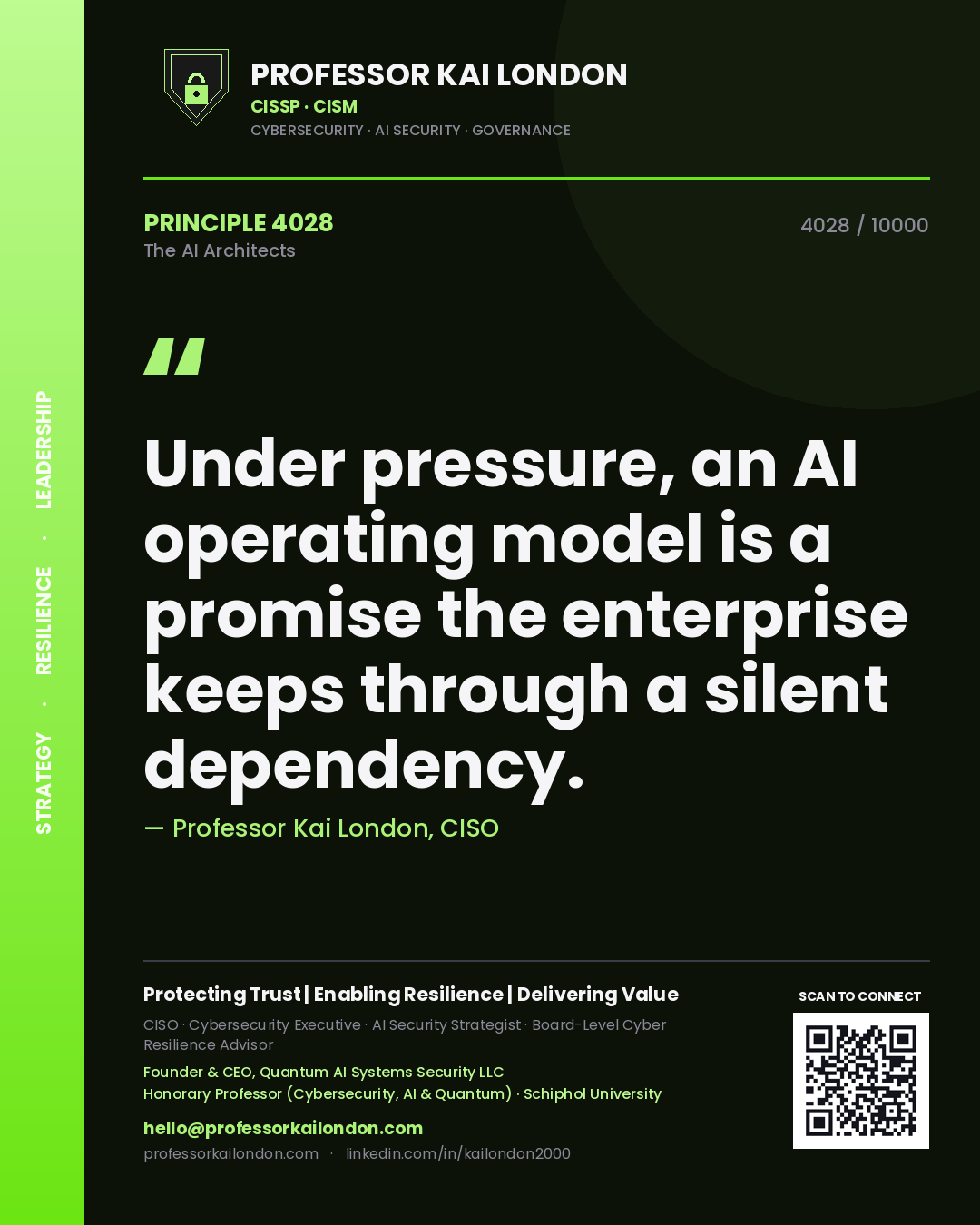 Professor Kai London principle 4028: Under pressure, an AI operating model is a promise the enterprise keeps through a silent dependency.