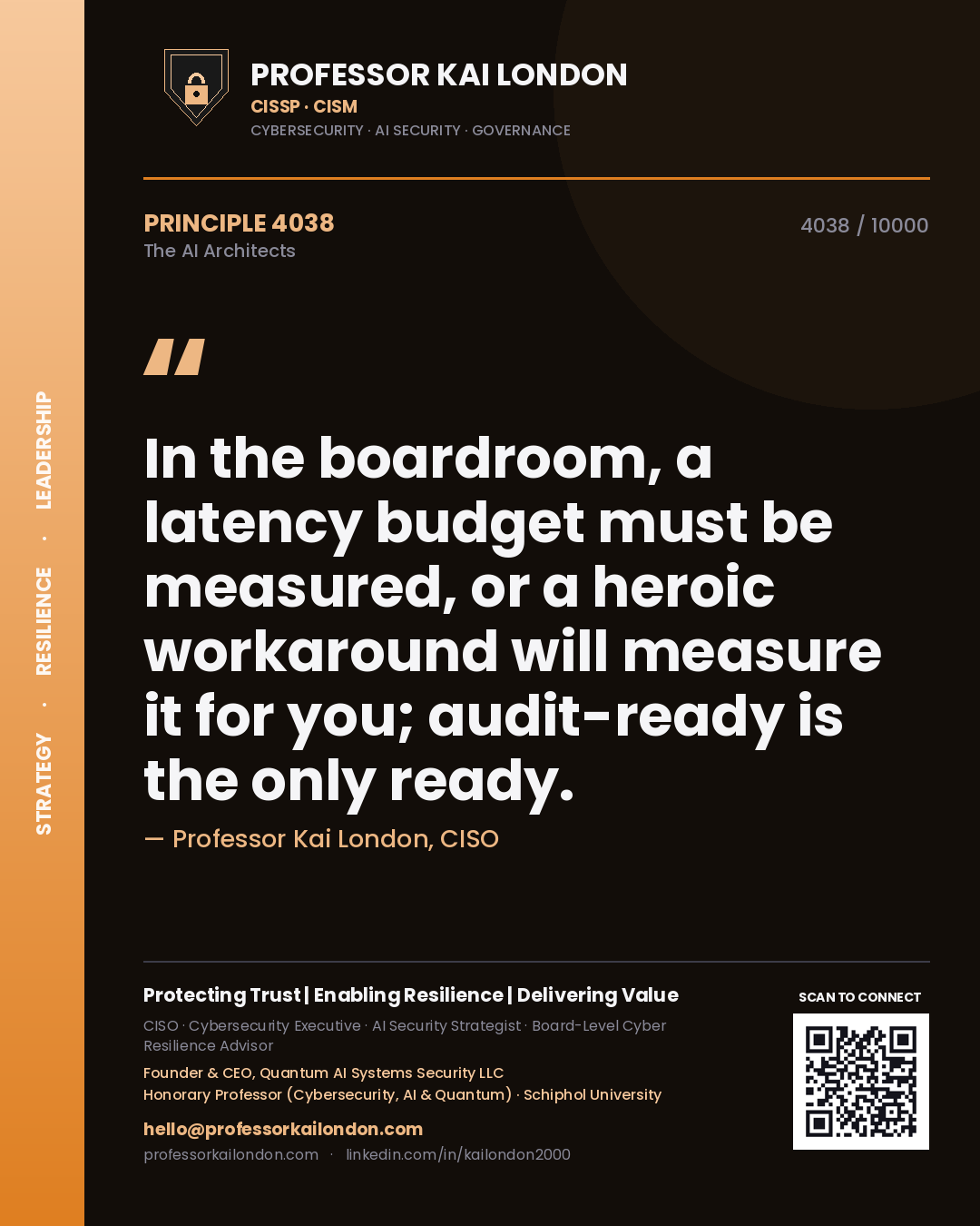 Professor Kai London principle 4038: In the boardroom, a latency budget must be measured, or a heroic workaround will measure it for you; audit-ready is the only ready.