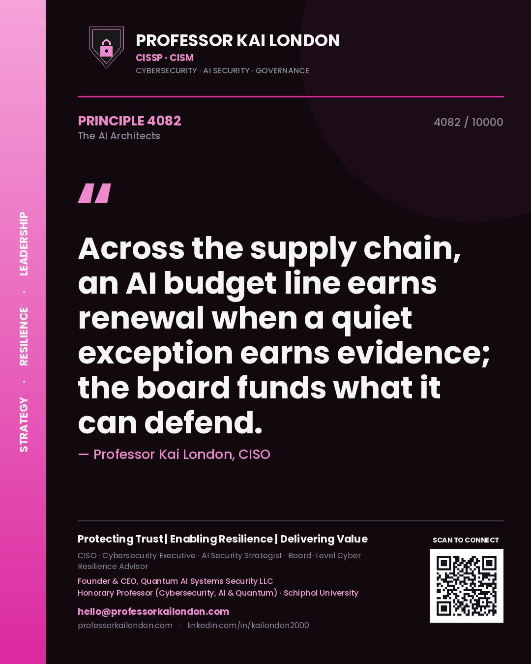 Professor Kai London principle 4082: Across the supply chain, an AI budget line earns renewal when a quiet exception earns evidence; the board funds what it can defend.
