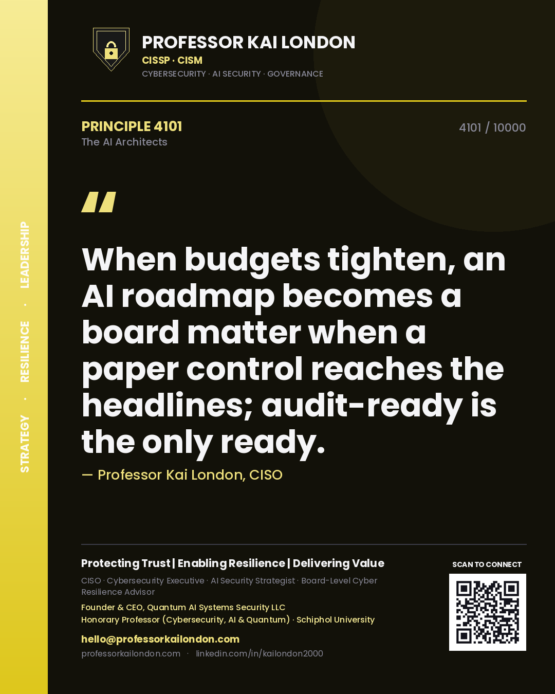 Professor Kai London principle 4101: When budgets tighten, an AI roadmap becomes a board matter when a paper control reaches the headlines; audit-ready is the only ready.
