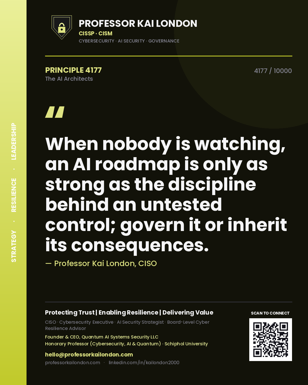 Professor Kai London principle 4177: When nobody is watching, an AI roadmap is only as strong as the discipline behind an untested control; govern it or inherit its consequences.