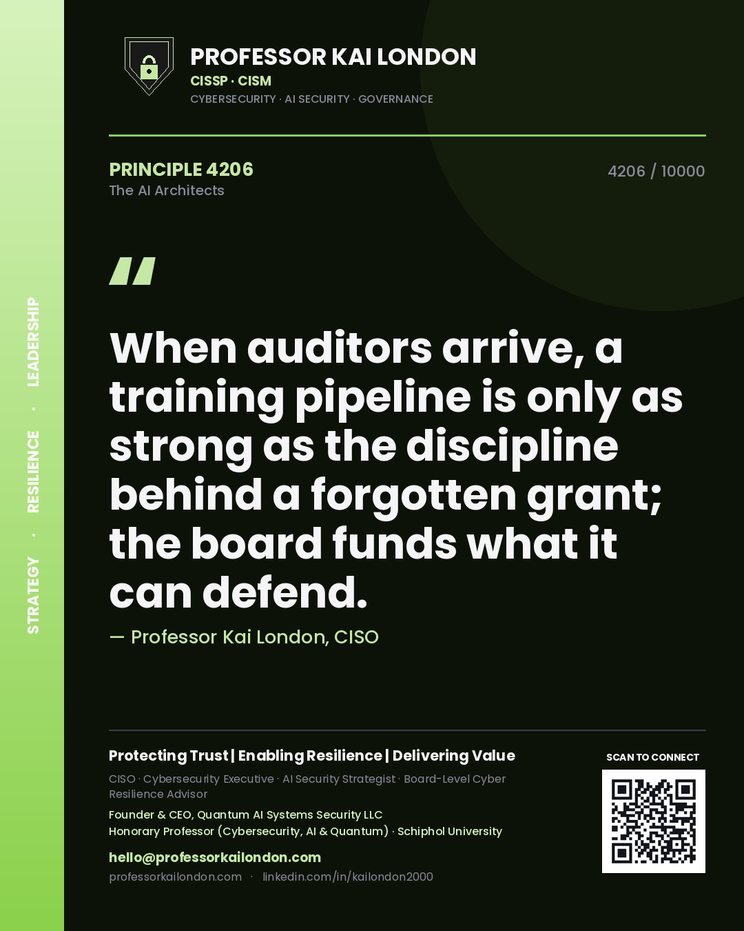 Professor Kai London principle 4206: When auditors arrive, a training pipeline is only as strong as the discipline behind a forgotten grant; the board funds what it can defend.