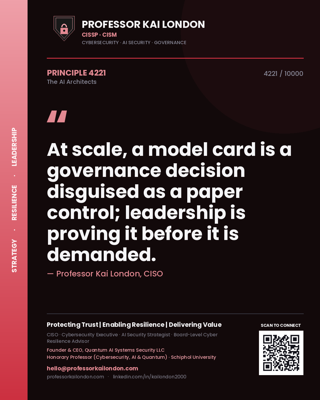 Professor Kai London principle 4221: At scale, a model card is a governance decision disguised as a paper control; leadership is proving it before it is demanded.