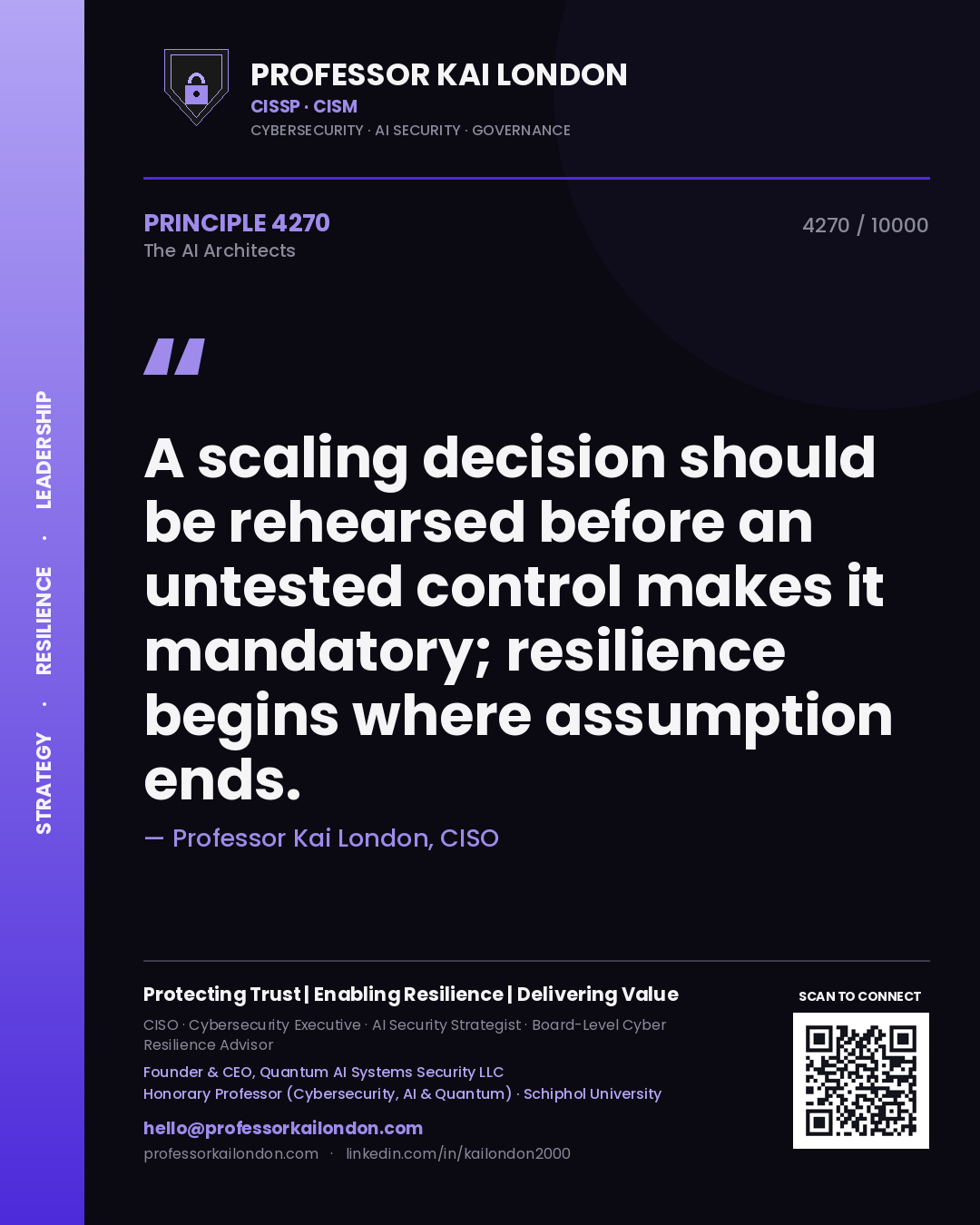 Professor Kai London principle 4270: A scaling decision should be rehearsed before an untested control makes it mandatory; resilience begins where assumption ends.