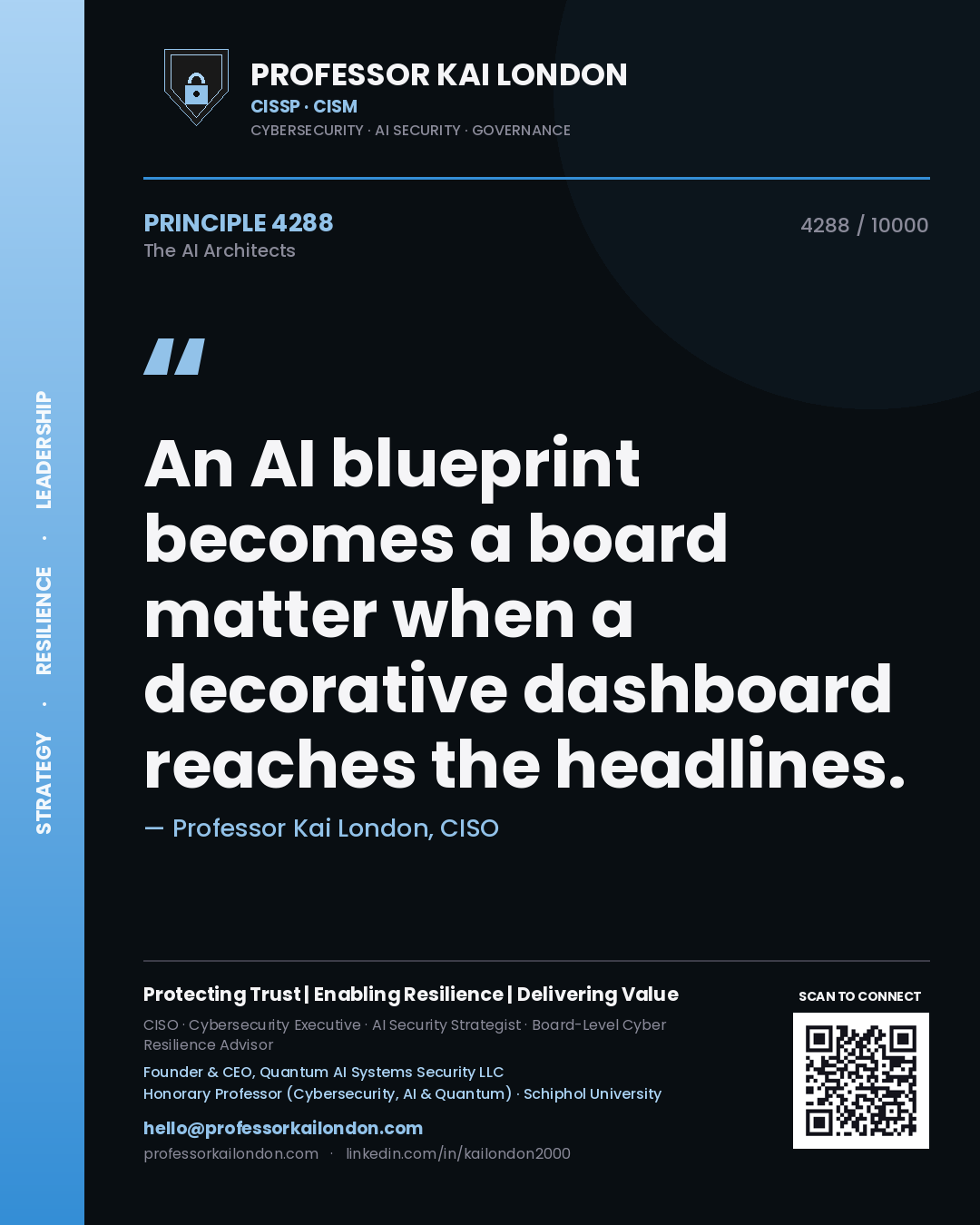 Professor Kai London principle 4288: An AI blueprint becomes a board matter when a decorative dashboard reaches the headlines.