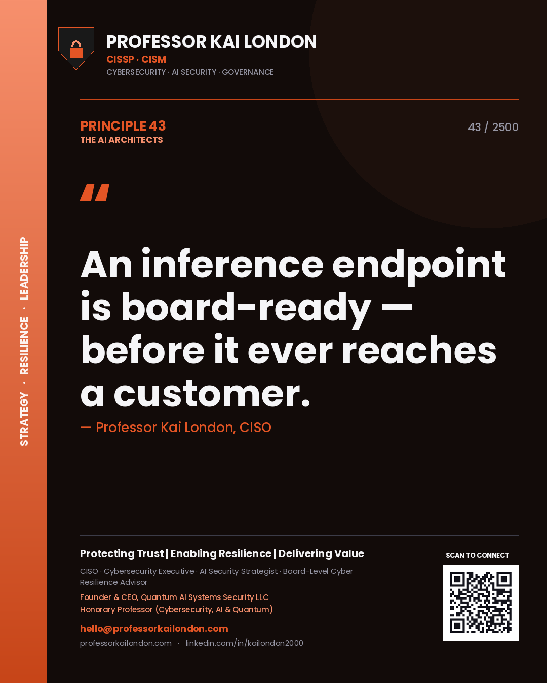 Professor Kai London principle 43: An inference endpoint is board-ready — before it ever reaches a customer.