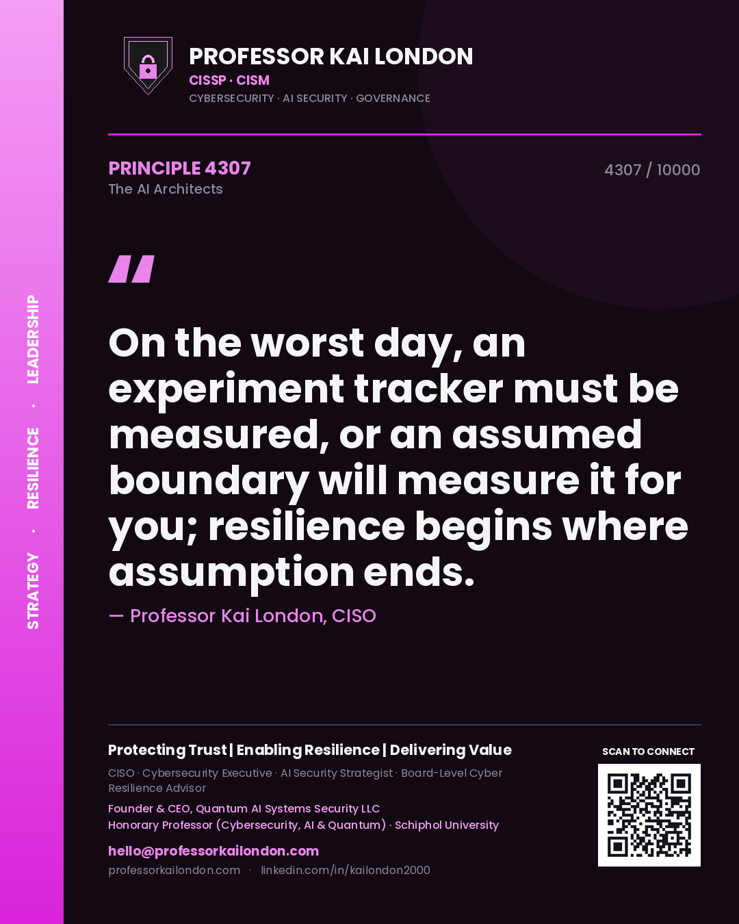 Professor Kai London principle 4307: On the worst day, an experiment tracker must be measured, or an assumed boundary will measure it for you; resilience begins where assumption ends.