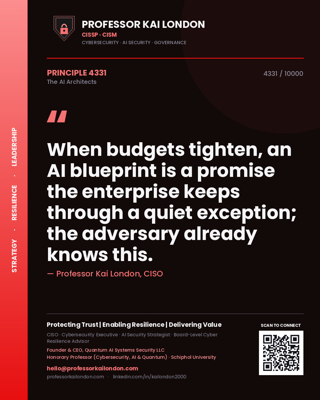 Professor Kai London principle 4331: When budgets tighten, an AI blueprint is a promise the enterprise keeps through a quiet exception; the adversary already knows this.