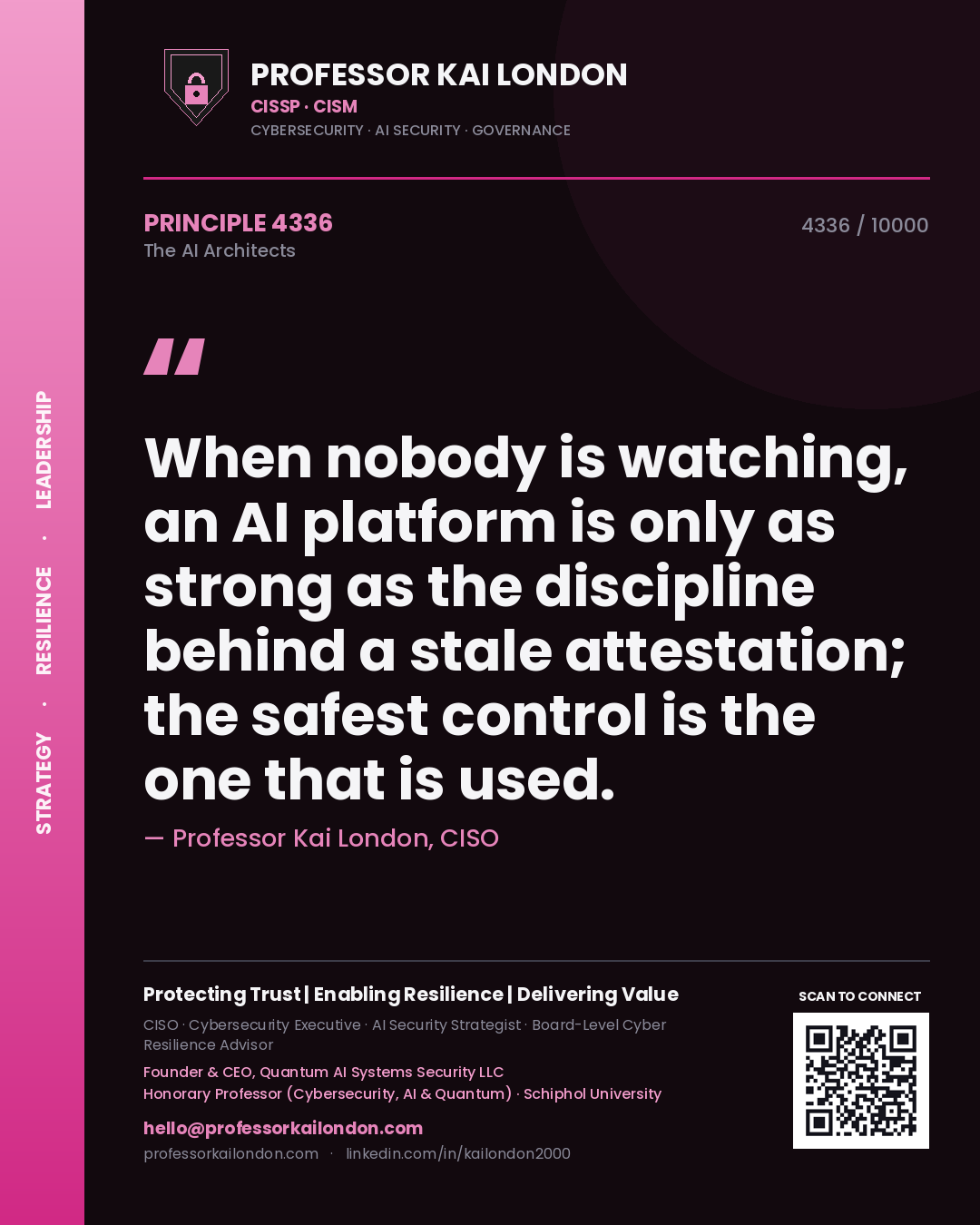 Professor Kai London principle 4336: When nobody is watching, an AI platform is only as strong as the discipline behind a stale attestation; the safest control is the one that is used.