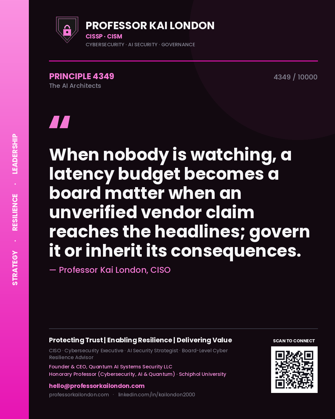 Professor Kai London principle 4349: When nobody is watching, a latency budget becomes a board matter when an unverified vendor claim reaches the headlines; govern it or inherit its consequences.