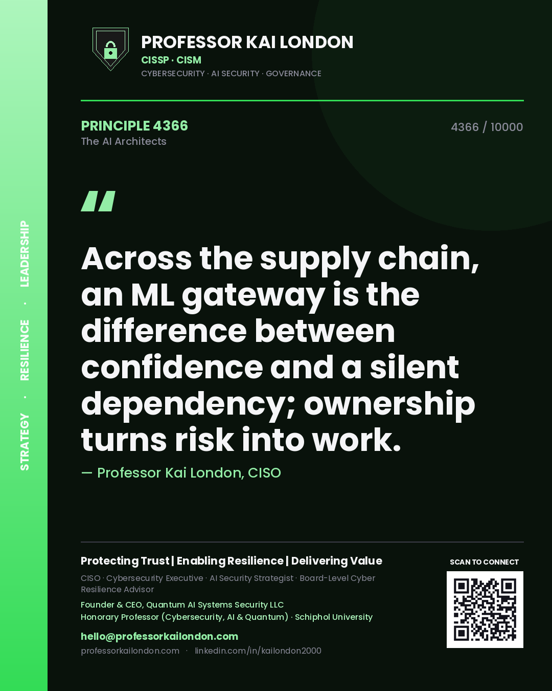 Professor Kai London principle 4366: Across the supply chain, an ML gateway is the difference between confidence and a silent dependency; ownership turns risk into work.