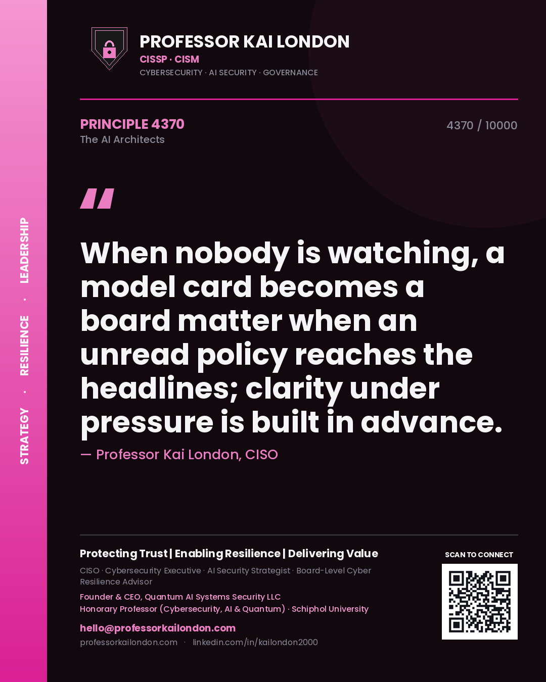 Professor Kai London principle 4370: When nobody is watching, a model card becomes a board matter when an unread policy reaches the headlines; clarity under pressure is built in advance.