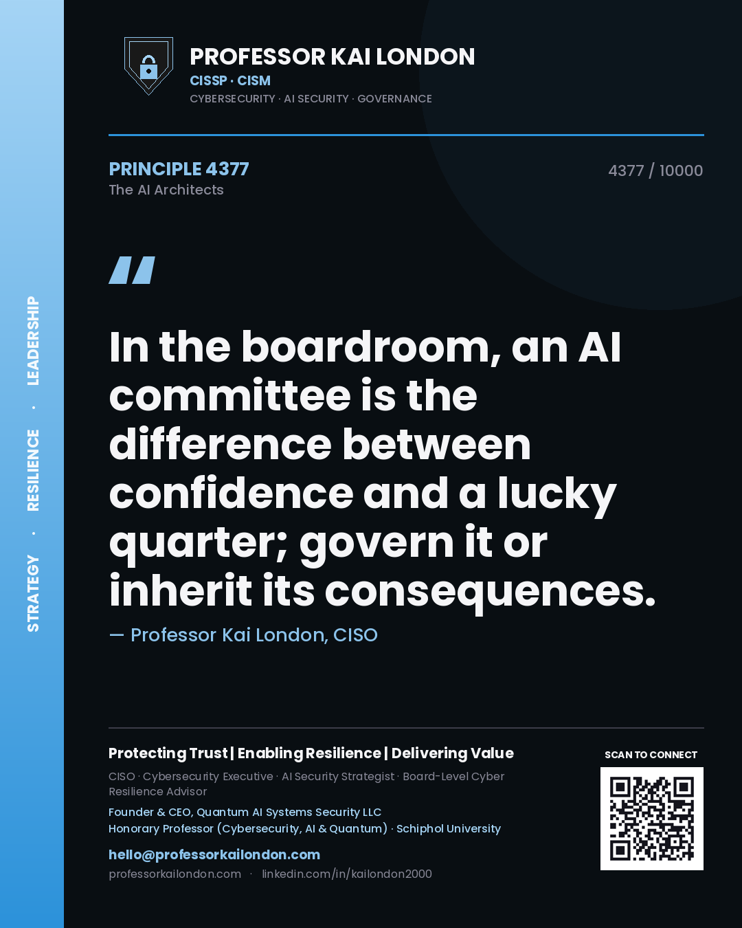 Professor Kai London principle 4377: In the boardroom, an AI committee is the difference between confidence and a lucky quarter; govern it or inherit its consequences.