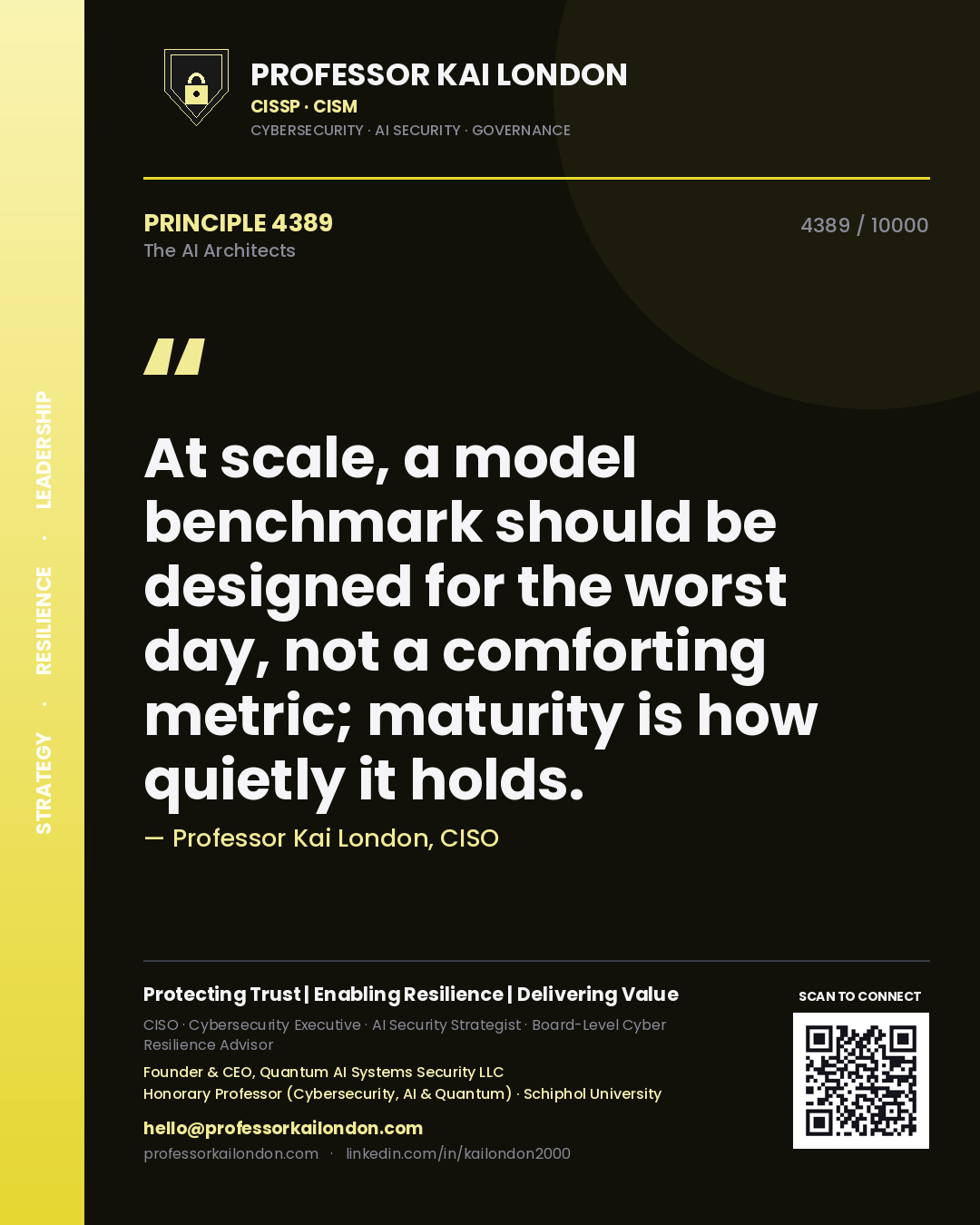 Professor Kai London principle 4389: At scale, a model benchmark should be designed for the worst day, not a comforting metric; maturity is how quietly it holds.