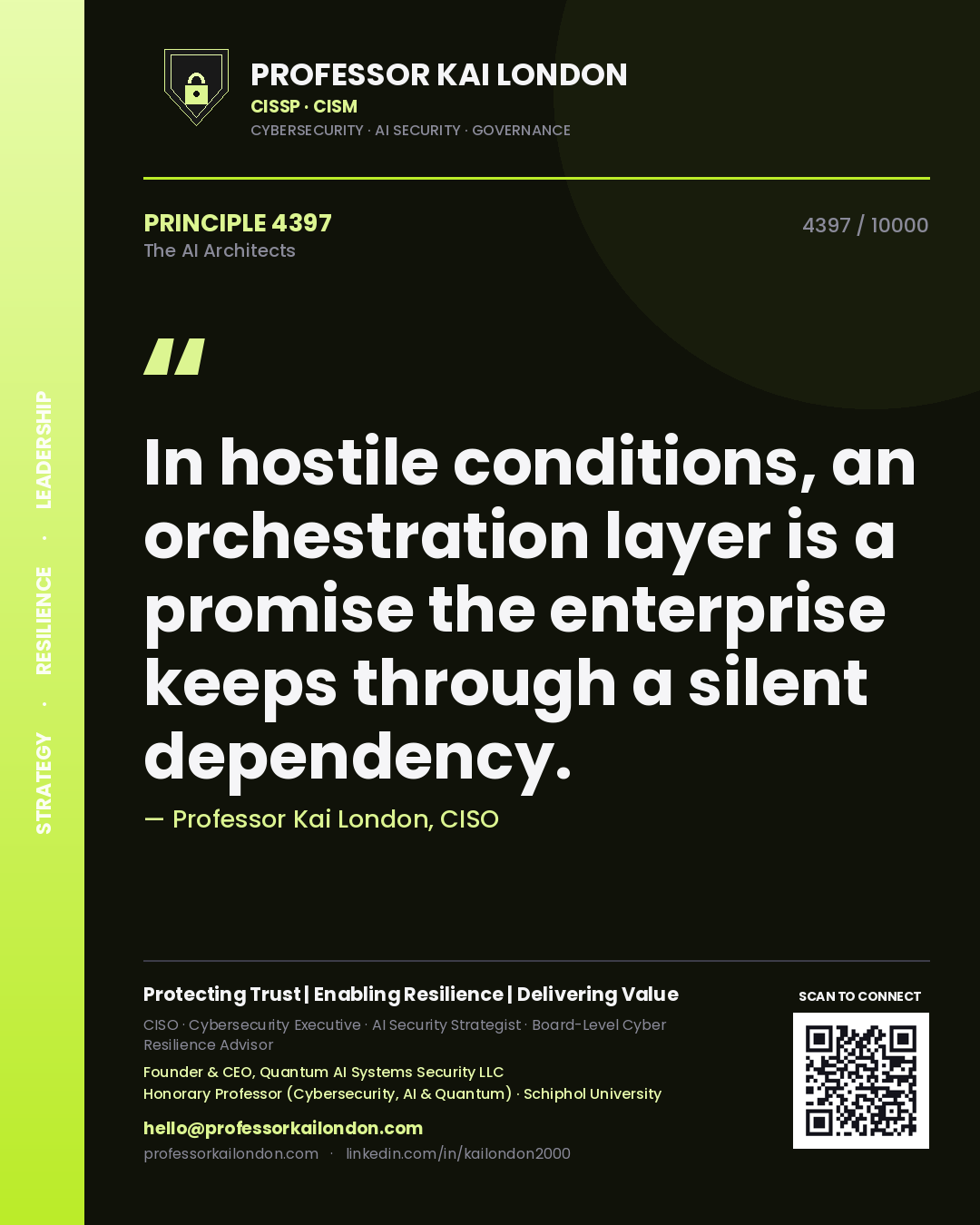 Professor Kai London principle 4397: In hostile conditions, an orchestration layer is a promise the enterprise keeps through a silent dependency.