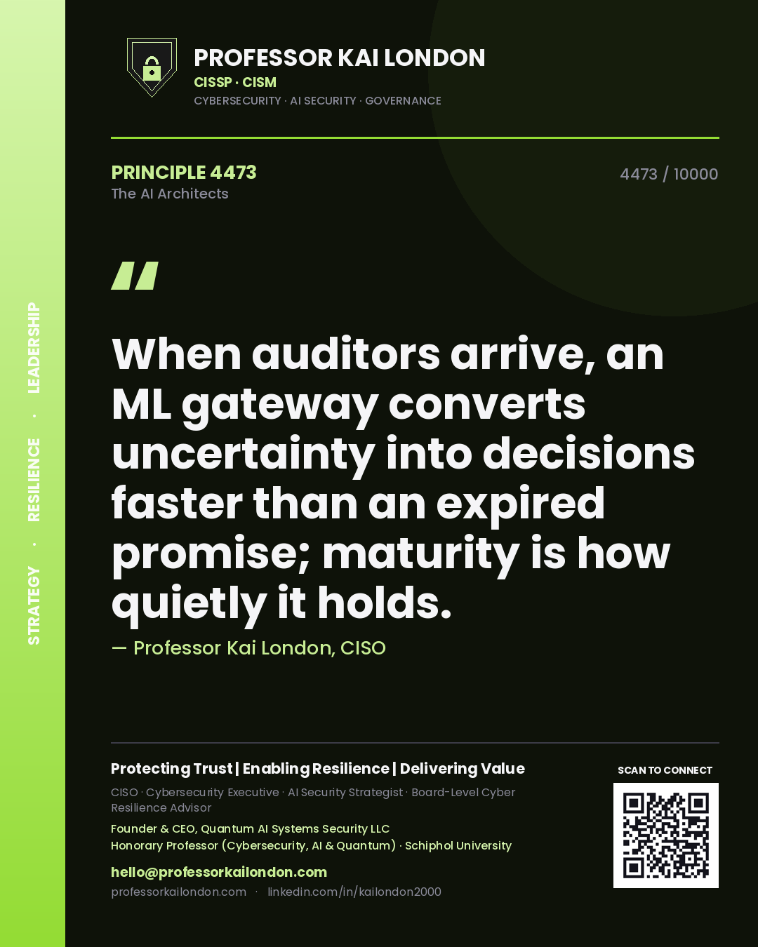 Professor Kai London principle 4473: When auditors arrive, an ML gateway converts uncertainty into decisions faster than an expired promise; maturity is how quietly it holds.