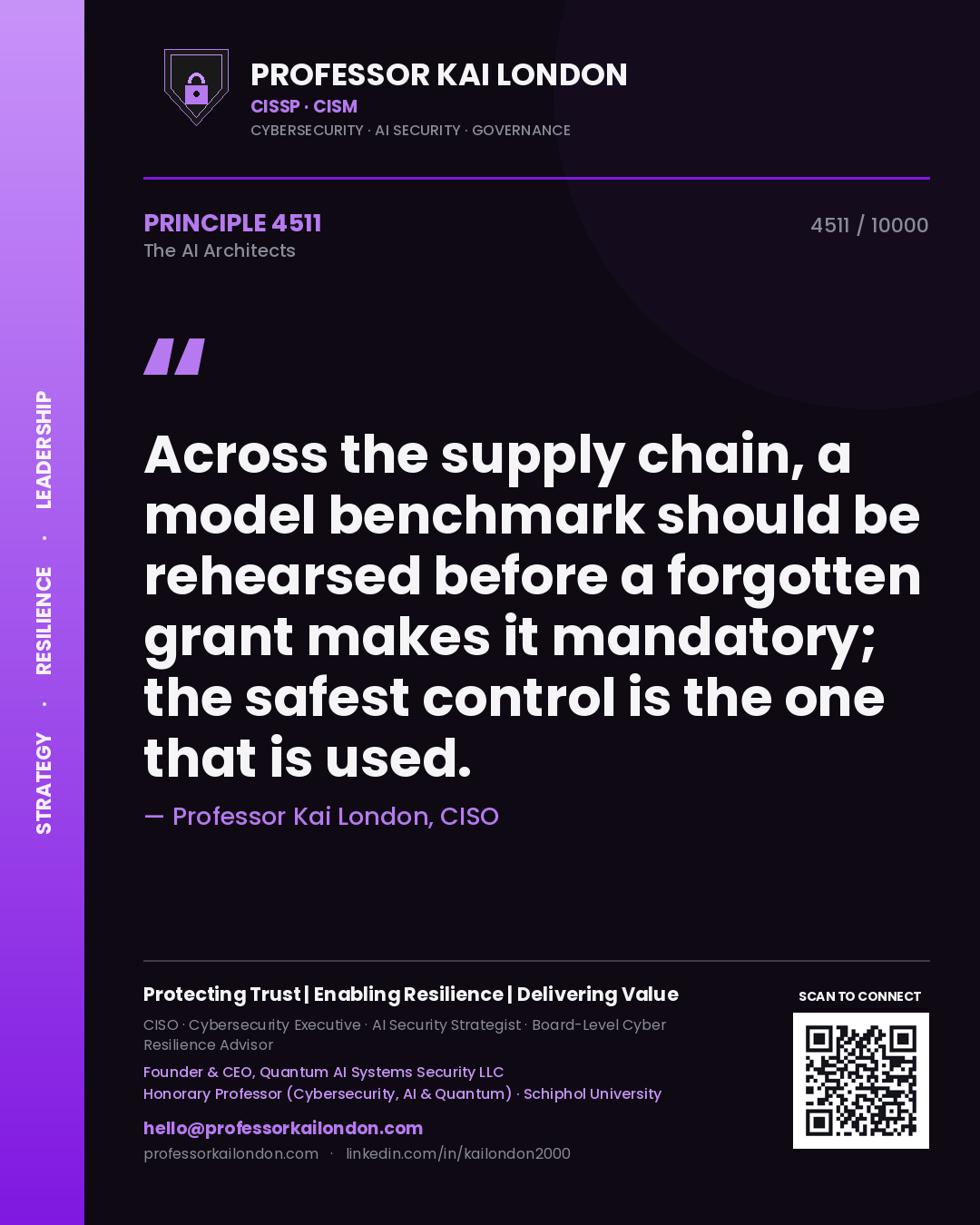 Professor Kai London principle 4511: Across the supply chain, a model benchmark should be rehearsed before a forgotten grant makes it mandatory; the safest control is the one that is used.