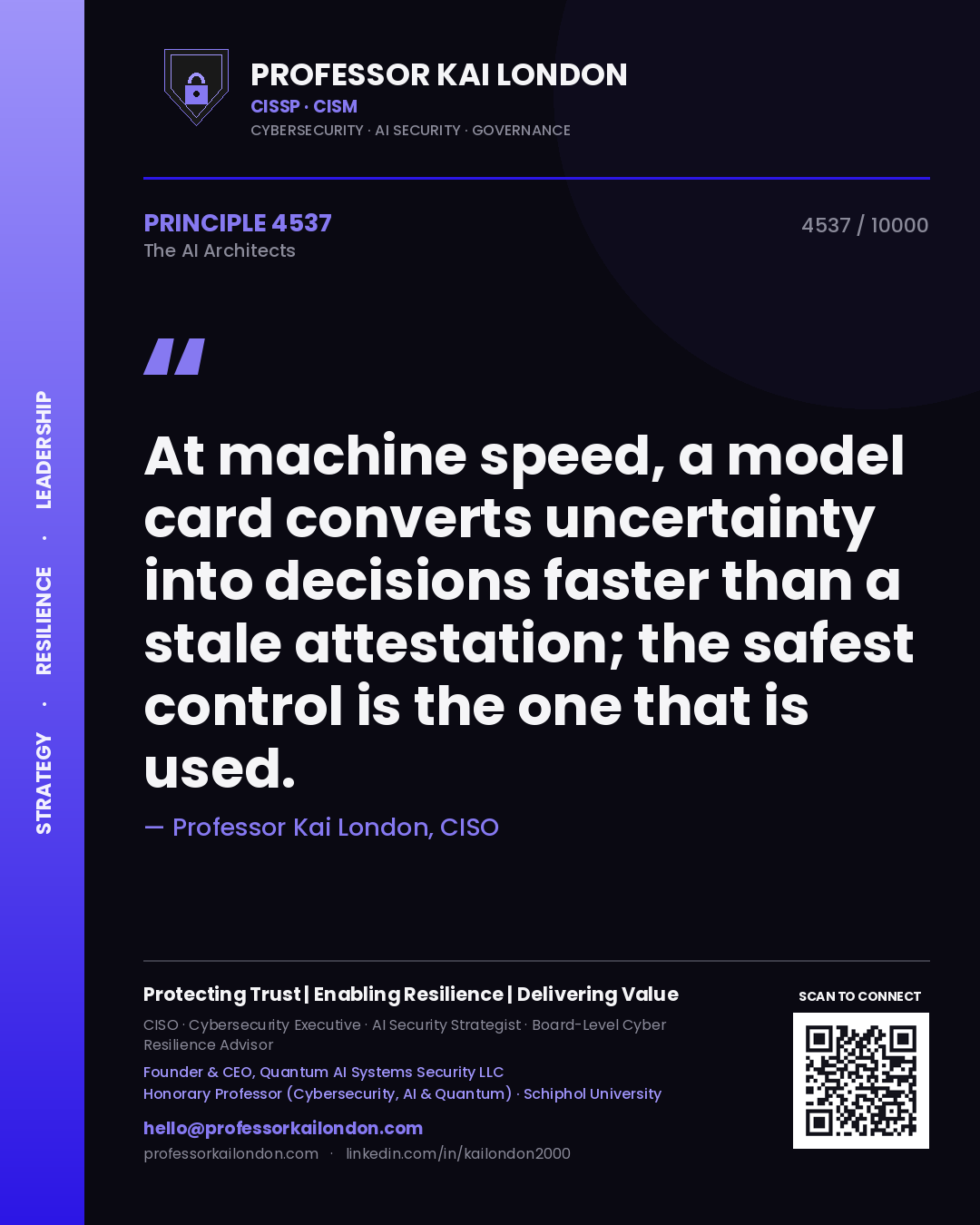 Professor Kai London principle 4537: At machine speed, a model card converts uncertainty into decisions faster than a stale attestation; the safest control is the one that is used.