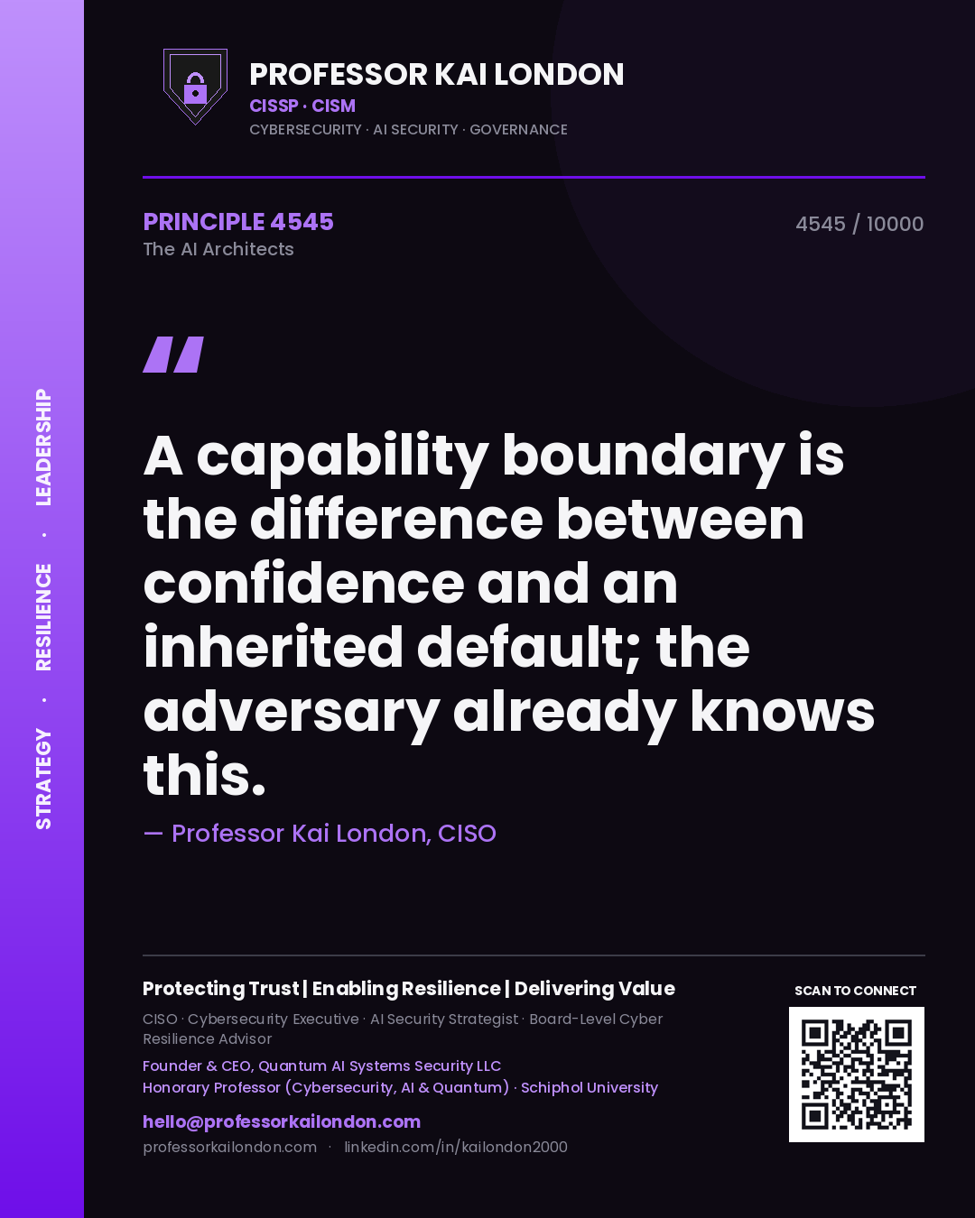 Professor Kai London principle 4545: A capability boundary is the difference between confidence and an inherited default; the adversary already knows this.