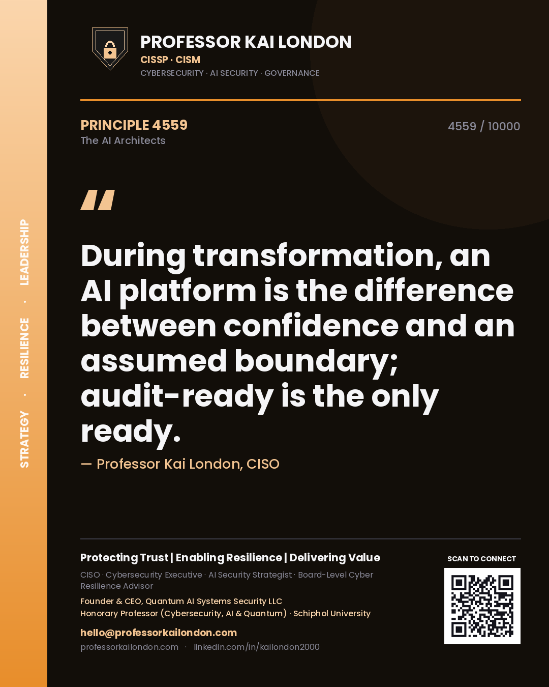 Professor Kai London principle 4559: During transformation, an AI platform is the difference between confidence and an assumed boundary; audit-ready is the only ready.