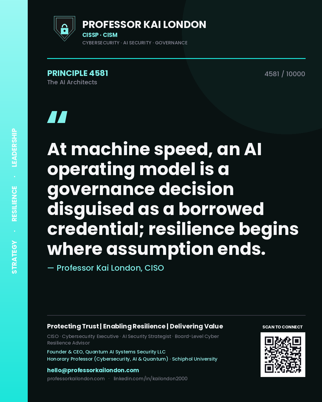 Professor Kai London principle 4581: At machine speed, an AI operating model is a governance decision disguised as a borrowed credential; resilience begins where assumption ends.