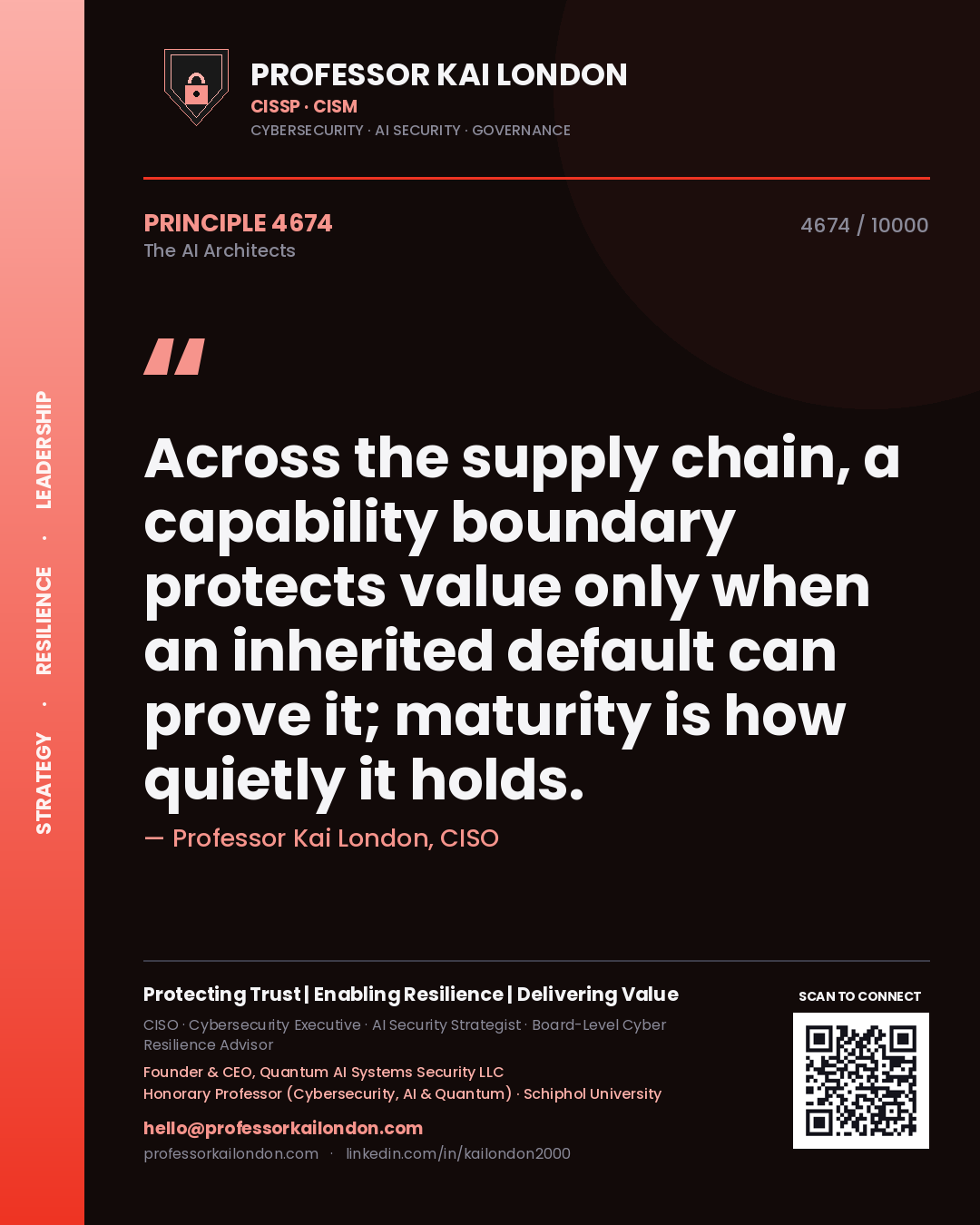 Professor Kai London principle 4674: Across the supply chain, a capability boundary protects value only when an inherited default can prove it; maturity is how quietly it holds.