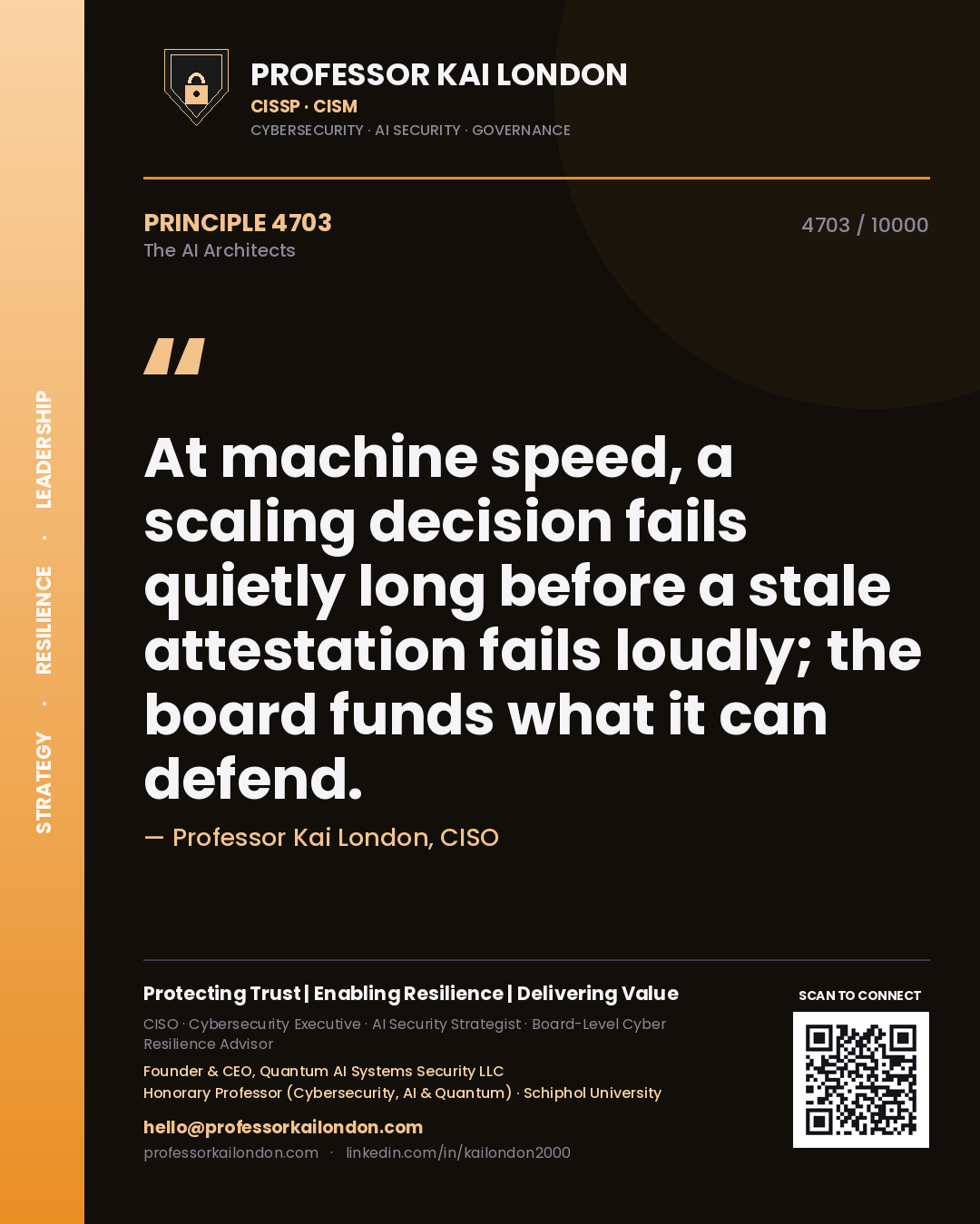 Professor Kai London principle 4703: At machine speed, a scaling decision fails quietly long before a stale attestation fails loudly; the board funds what it can defend.