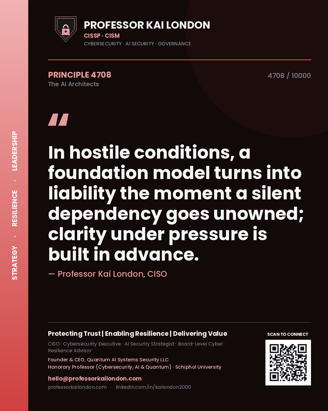 Professor Kai London principle 4708: In hostile conditions, a foundation model turns into liability the moment a silent dependency goes unowned; clarity under pressure is built in advance.