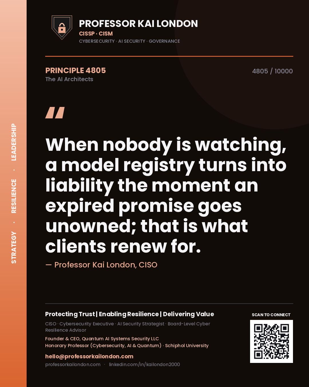 Professor Kai London principle 4805: When nobody is watching, a model registry turns into liability the moment an expired promise goes unowned; that is what clients renew for.