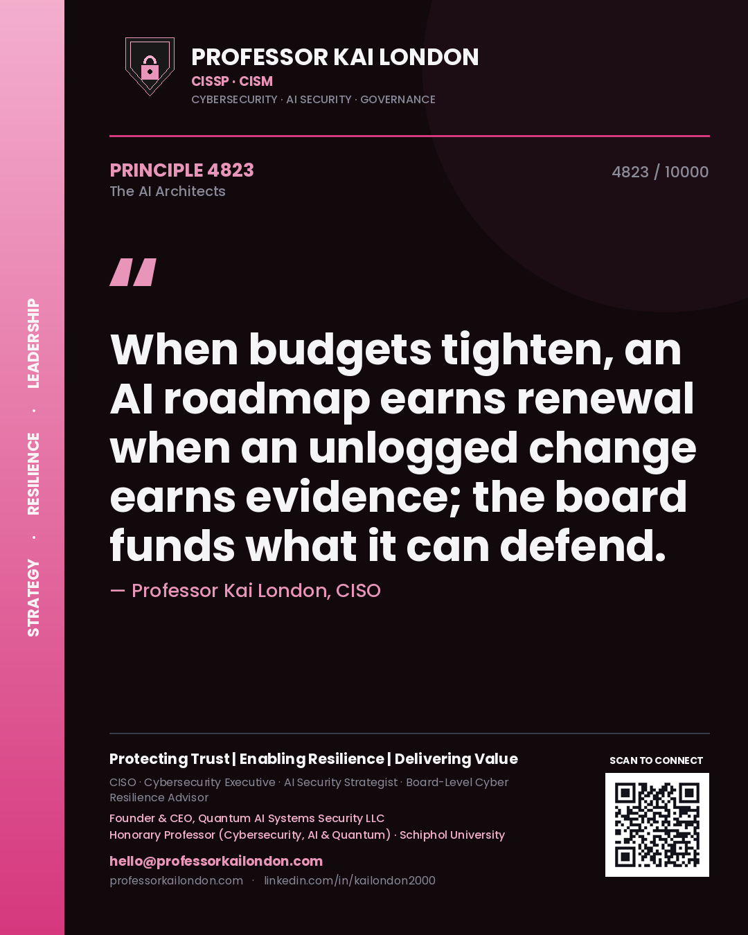 Professor Kai London principle 4823: When budgets tighten, an AI roadmap earns renewal when an unlogged change earns evidence; the board funds what it can defend.