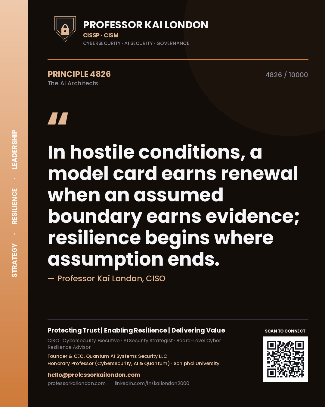 Professor Kai London principle 4826: In hostile conditions, a model card earns renewal when an assumed boundary earns evidence; resilience begins where assumption ends.