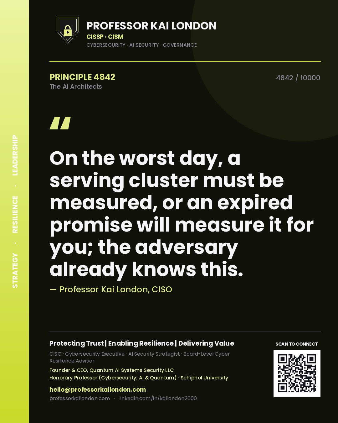 Professor Kai London principle 4842: On the worst day, a serving cluster must be measured, or an expired promise will measure it for you; the adversary already knows this.