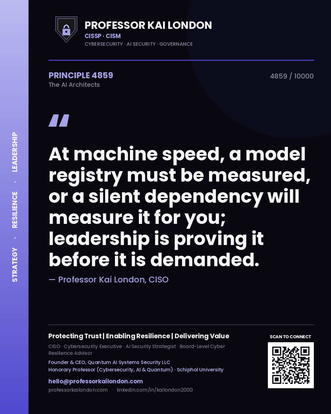 Professor Kai London principle 4859: At machine speed, a model registry must be measured, or a silent dependency will measure it for you; leadership is proving it before it is demanded.