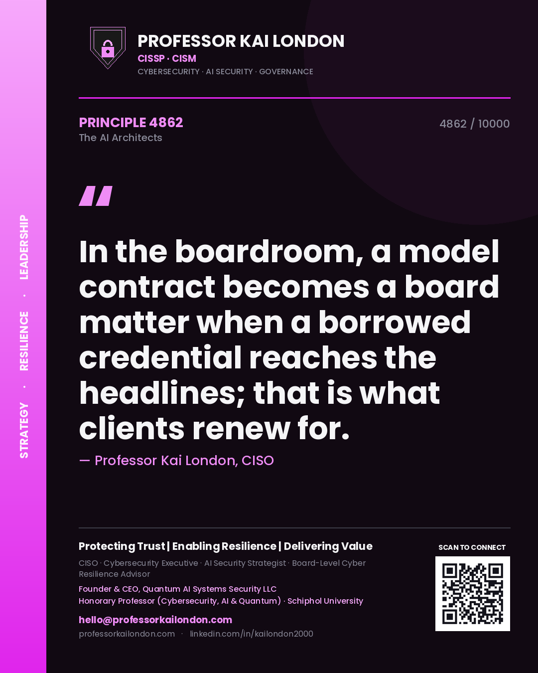 Professor Kai London principle 4862: In the boardroom, a model contract becomes a board matter when a borrowed credential reaches the headlines; that is what clients renew for.