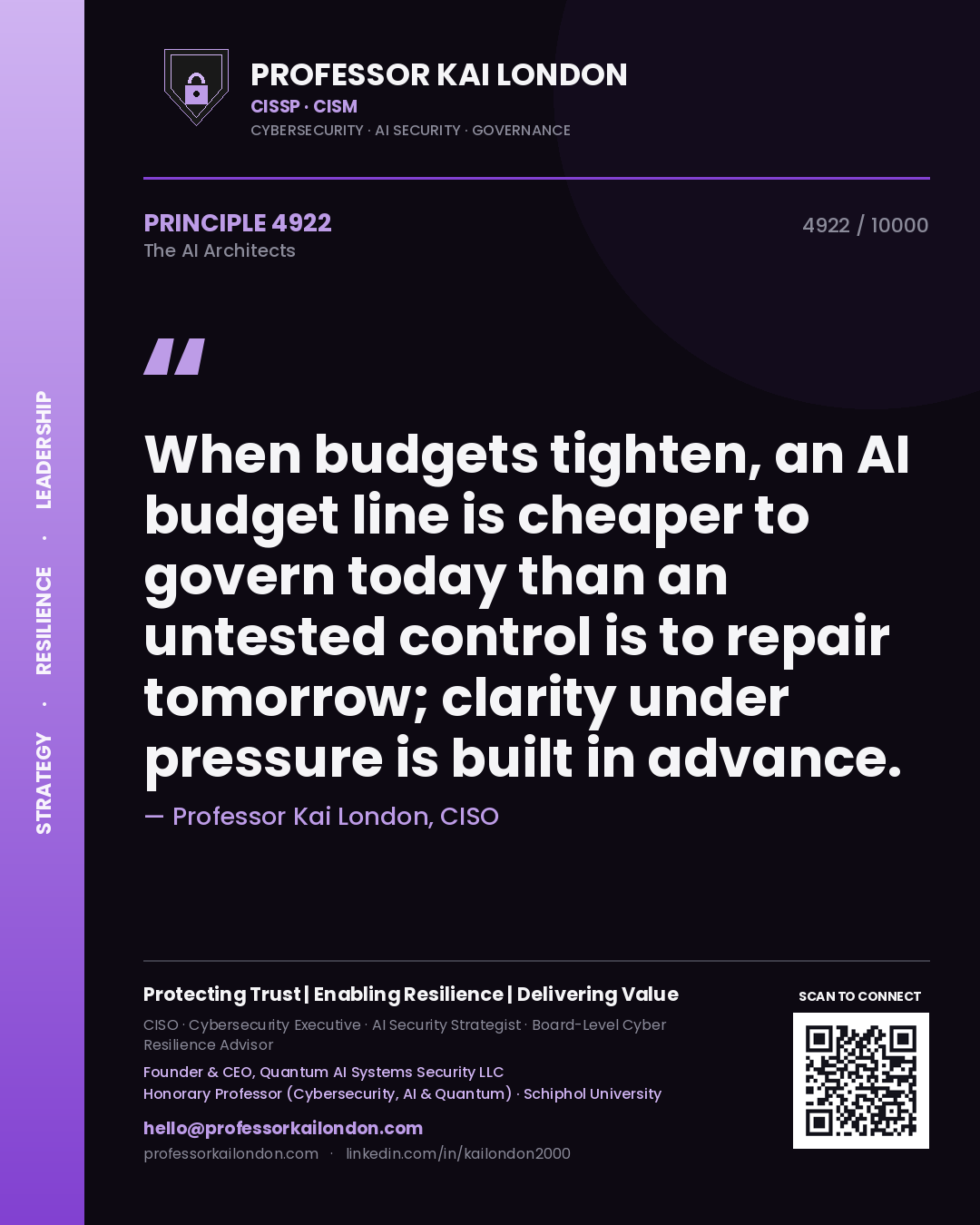 Professor Kai London principle 4922: When budgets tighten, an AI budget line is cheaper to govern today than an untested control is to repair tomorrow; clarity under pressure is built in advance.