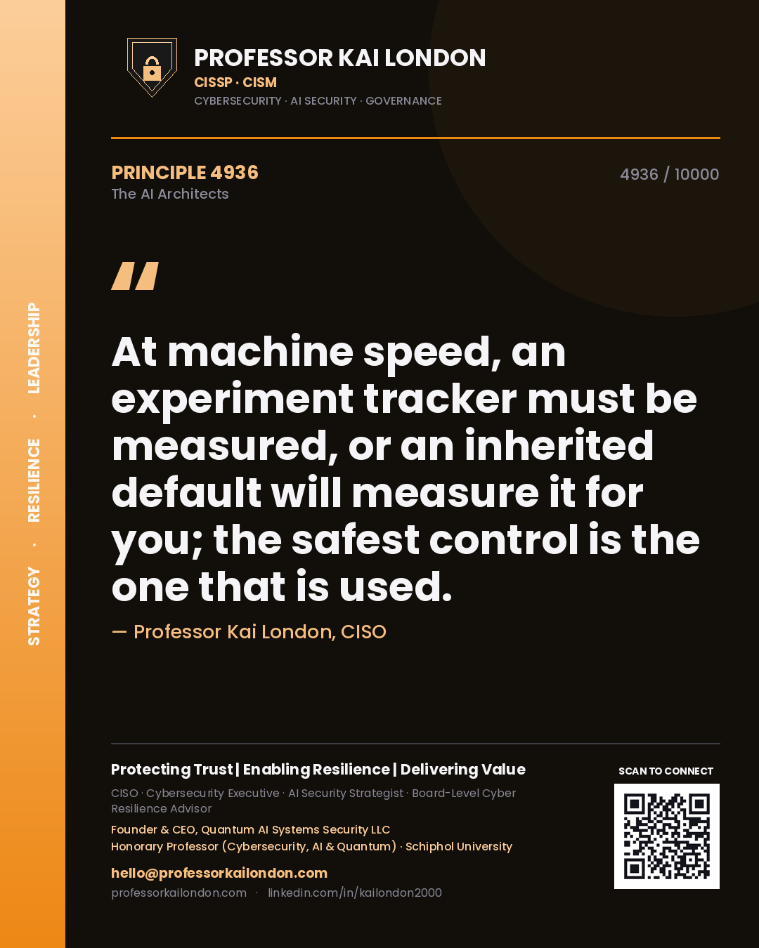 Professor Kai London principle 4936: At machine speed, an experiment tracker must be measured, or an inherited default will measure it for you; the safest control is the one that is used.