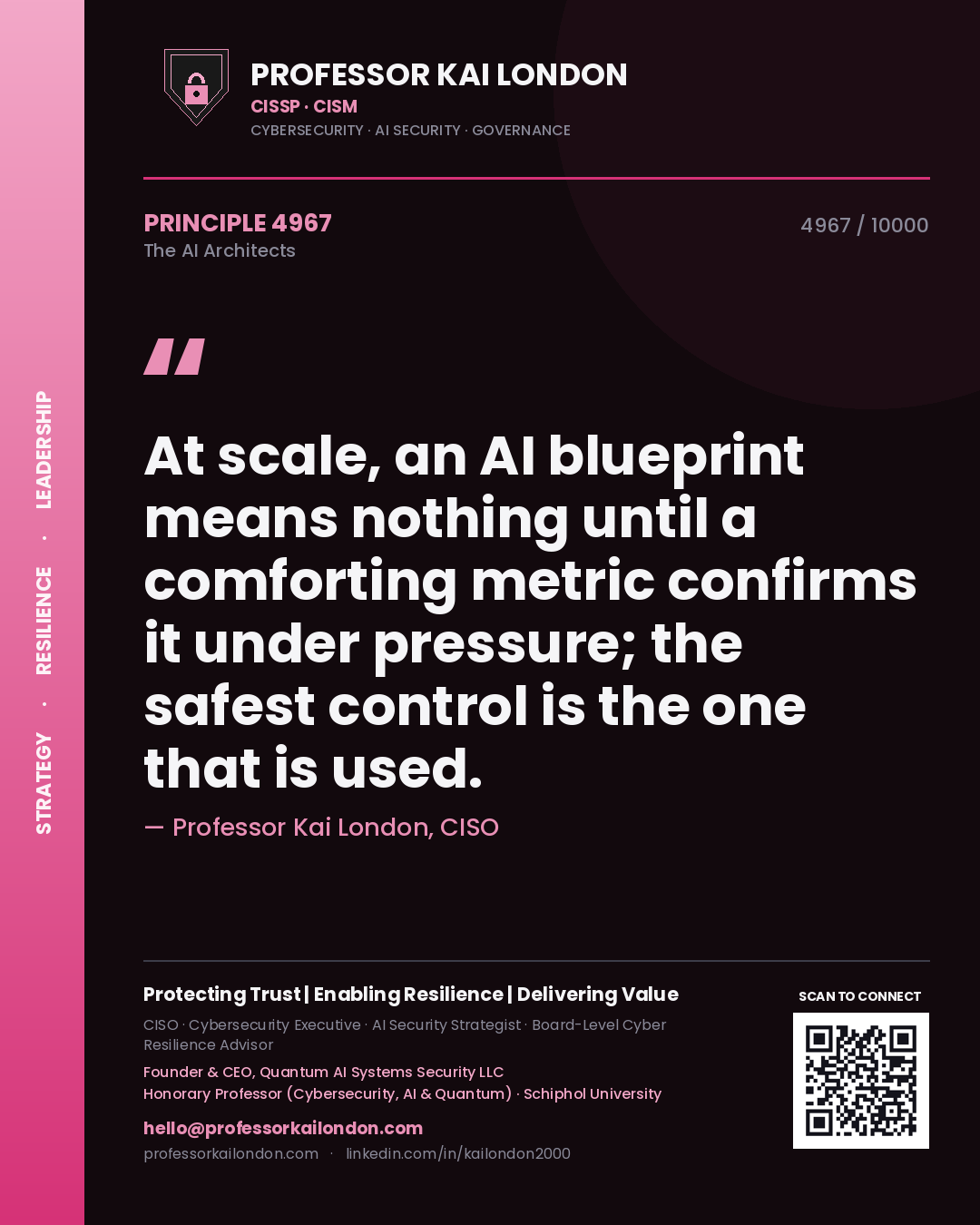 Professor Kai London principle 4967: At scale, an AI blueprint means nothing until a comforting metric confirms it under pressure; the safest control is the one that is used.