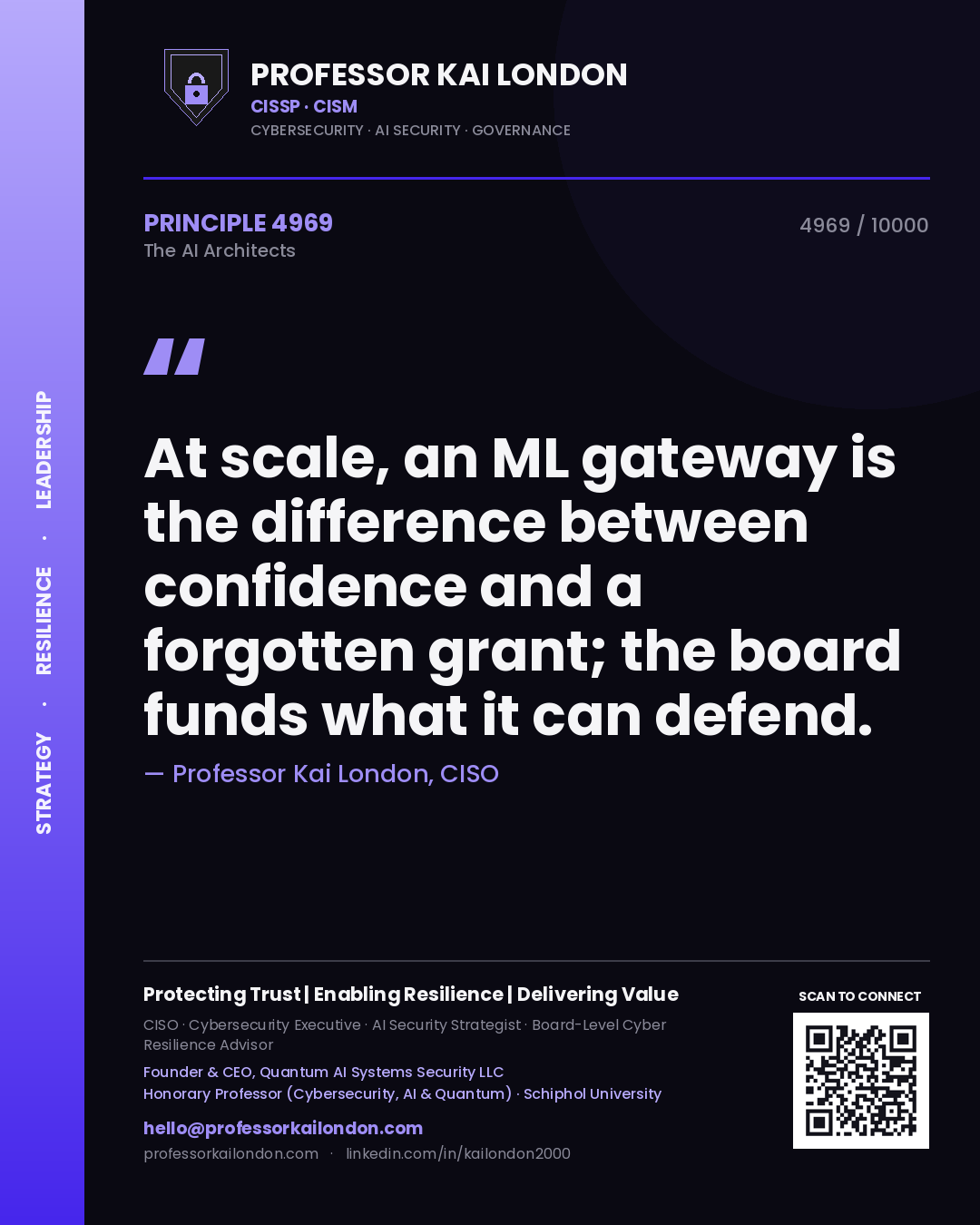 Professor Kai London principle 4969: At scale, an ML gateway is the difference between confidence and a forgotten grant; the board funds what it can defend.