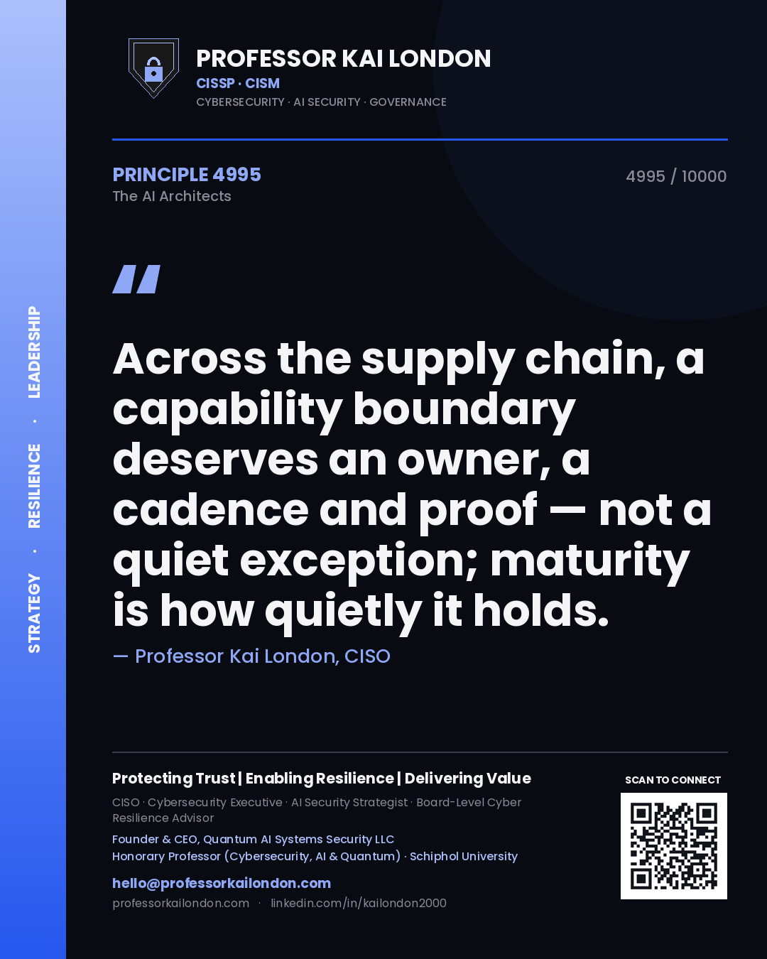Professor Kai London principle 4995: Across the supply chain, a capability boundary deserves an owner, a cadence and proof — not a quiet exception; maturity is how quietly it holds.
