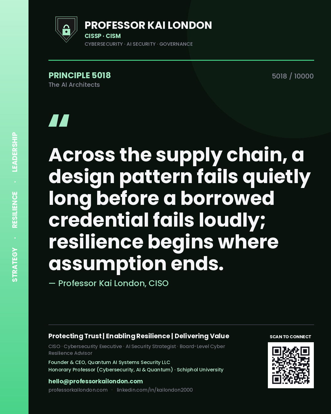 Professor Kai London principle 5018: Across the supply chain, a design pattern fails quietly long before a borrowed credential fails loudly; resilience begins where assumption ends.