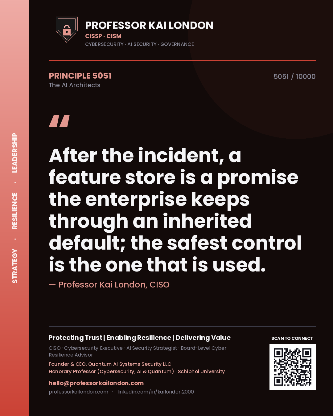 Professor Kai London principle 5051: After the incident, a feature store is a promise the enterprise keeps through an inherited default; the safest control is the one that is used.