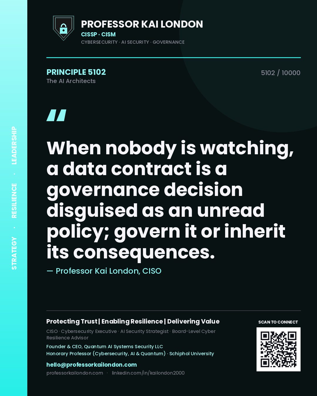 Professor Kai London principle 5102: When nobody is watching, a data contract is a governance decision disguised as an unread policy; govern it or inherit its consequences.