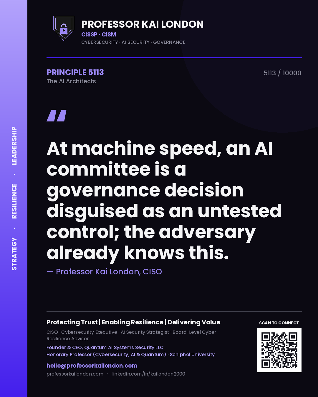 Professor Kai London principle 5113: At machine speed, an AI committee is a governance decision disguised as an untested control; the adversary already knows this.