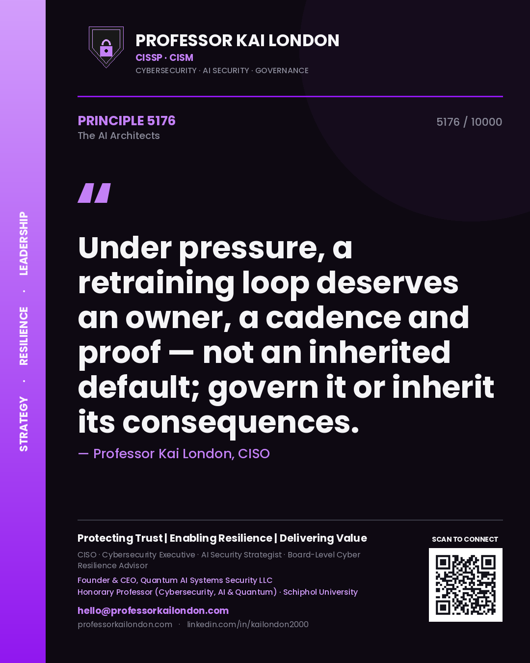 Professor Kai London principle 5176: Under pressure, a retraining loop deserves an owner, a cadence and proof — not an inherited default; govern it or inherit its consequences.