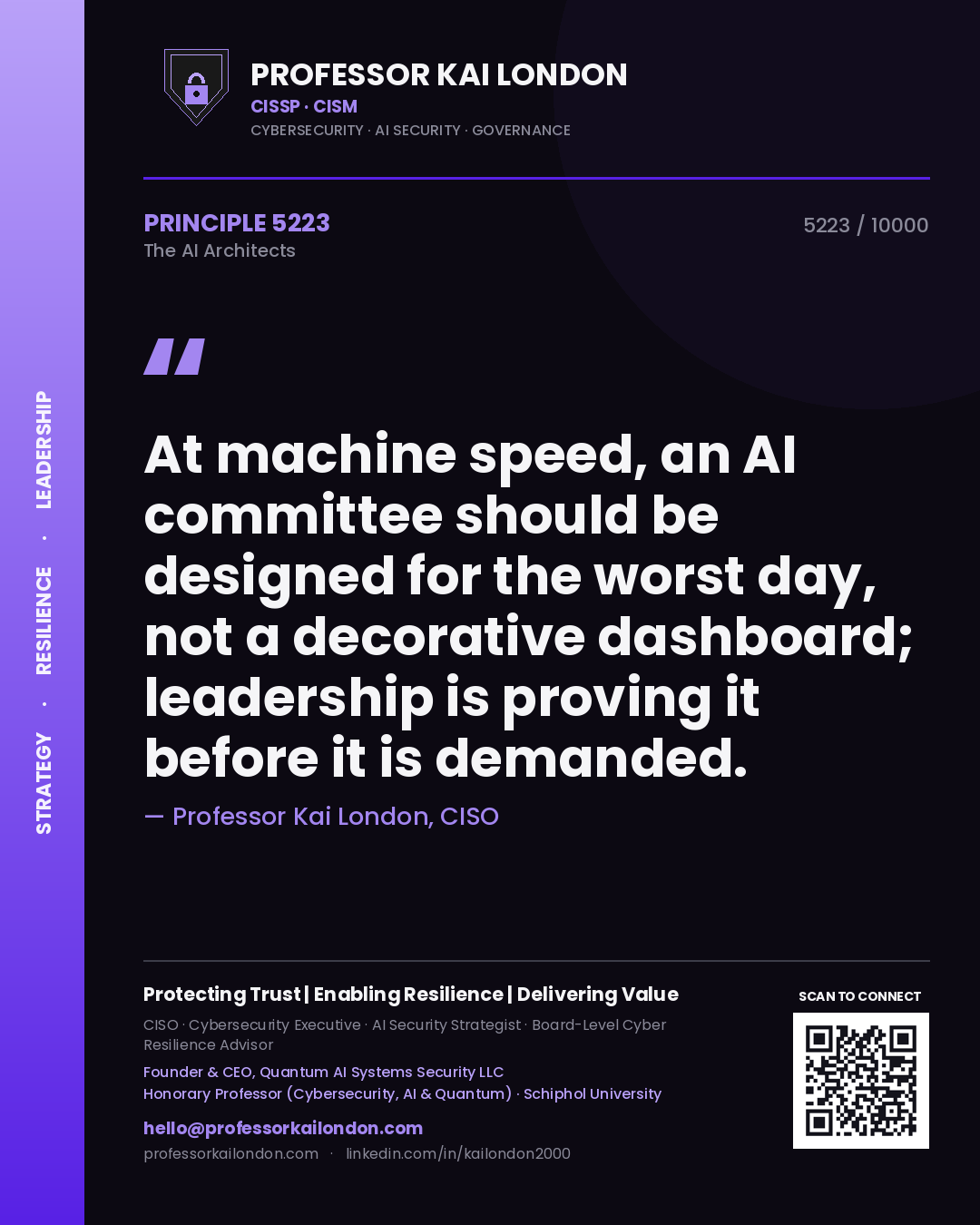 Professor Kai London principle 5223: At machine speed, an AI committee should be designed for the worst day, not a decorative dashboard; leadership is proving it before it is demanded.
