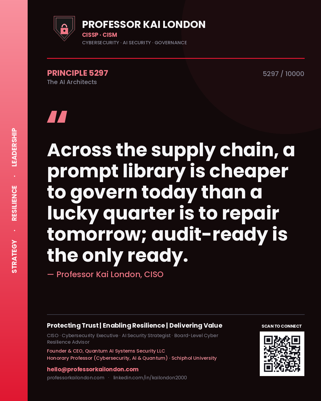 Professor Kai London principle 5297: Across the supply chain, a prompt library is cheaper to govern today than a lucky quarter is to repair tomorrow; audit-ready is the only ready.