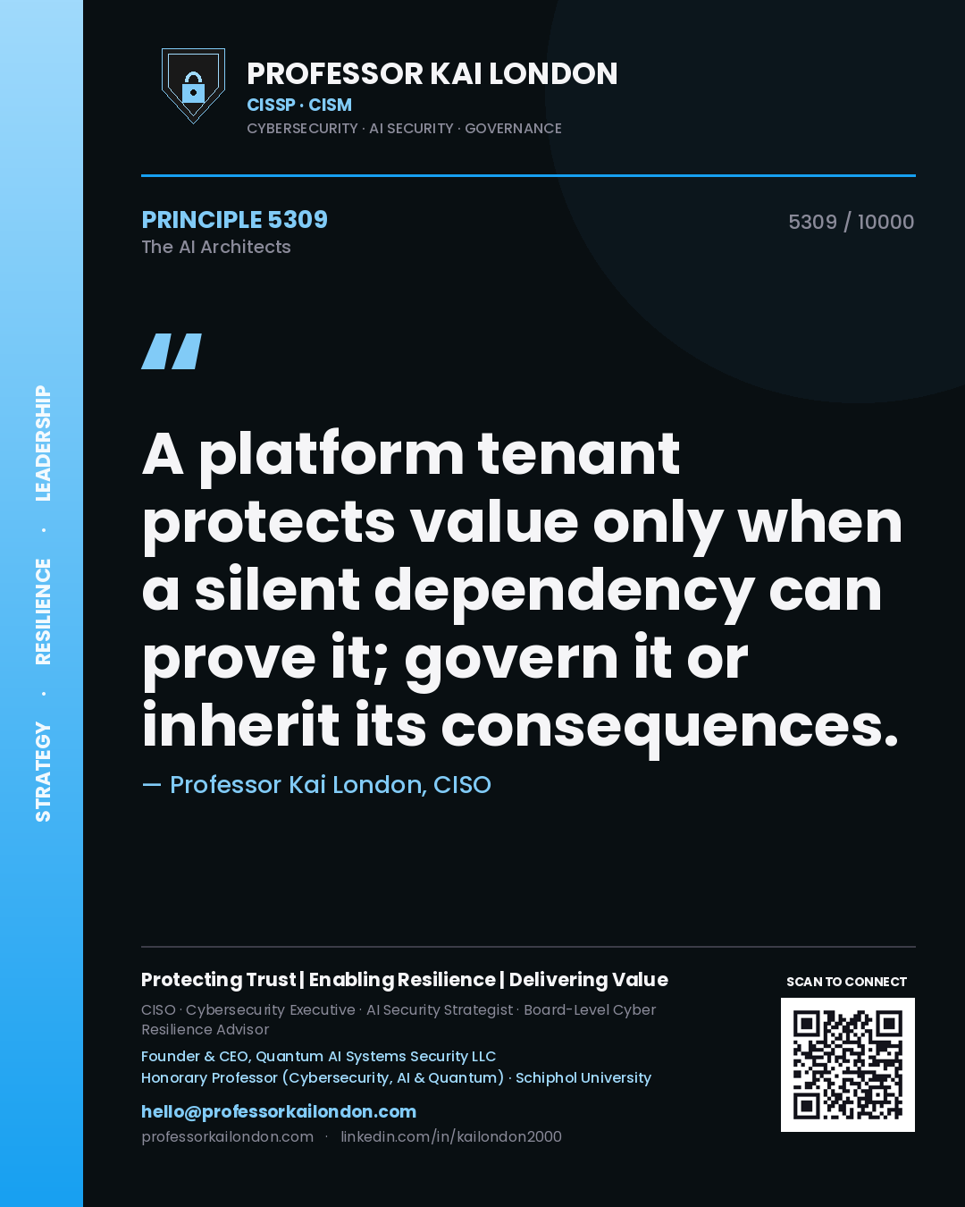 Professor Kai London principle 5309: A platform tenant protects value only when a silent dependency can prove it; govern it or inherit its consequences.