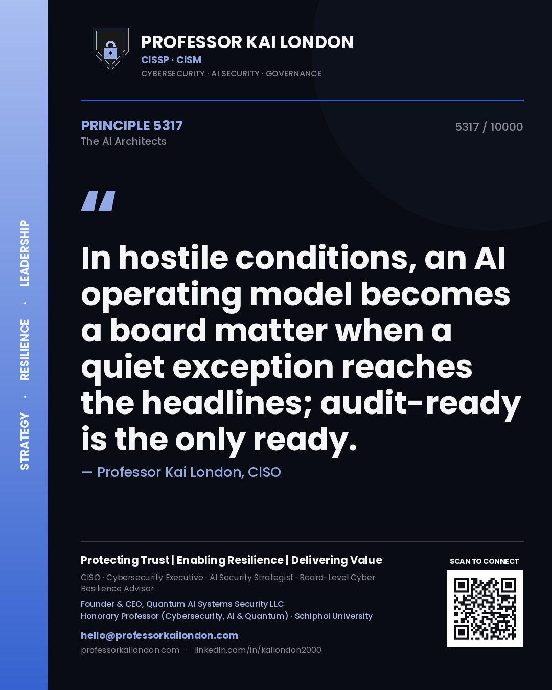 Professor Kai London principle 5317: In hostile conditions, an AI operating model becomes a board matter when a quiet exception reaches the headlines; audit-ready is the only ready.