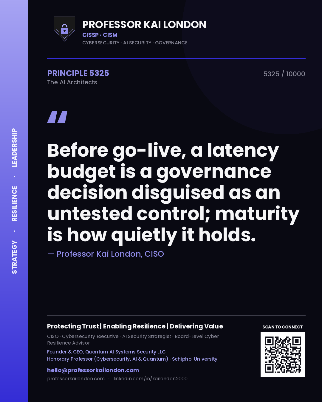 Professor Kai London principle 5325: Before go-live, a latency budget is a governance decision disguised as an untested control; maturity is how quietly it holds.